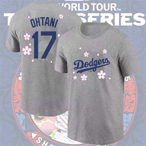 Men's Los Angeles Dodgers #17 Shohei Ohtani Gray 2025 Tokyo Series Name & Number T-Shirt,We sell and wholesale Men's Los Angeles Dodgers #17 Shohei Ohtani Gray 2025 Tokyo Series Name & Number T-Shirt on line form chian!